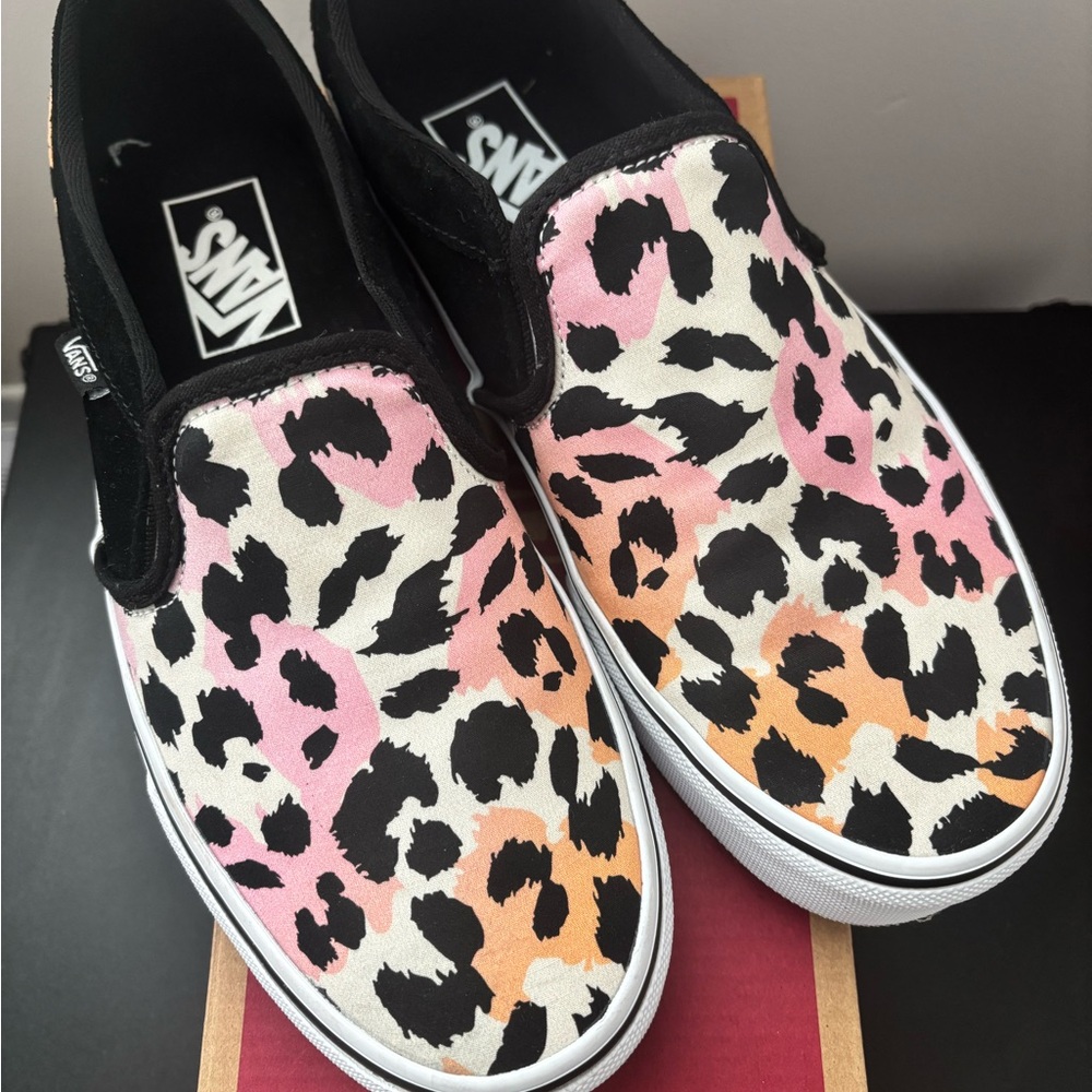 Vans Women's Leopard Print Slip-On Sneakers - Pink, Orange, Black